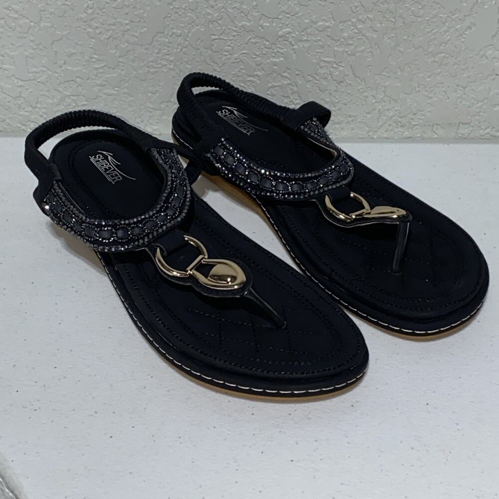 SHIBEVER Sandals Women’s Sz 44 US 11.5 Casual Summer Straps Jewels Slip On NEW